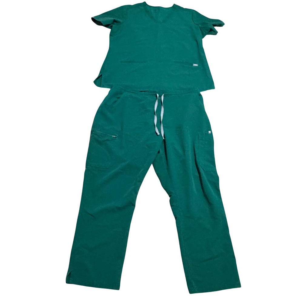 FIGS Women Hunter Green Scrub Set Casma Top sz XL Livingston Pants XL/Petite
